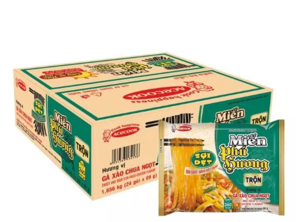 Thùng 24 gói miến trộn Phú Hương gà xào chua ngọt gói 69g
