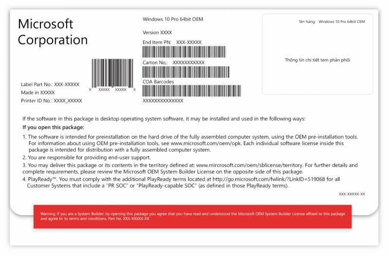 Phần mềm Microsoft Windows 10 Pro 64bit 1pk DSP OEI DVD