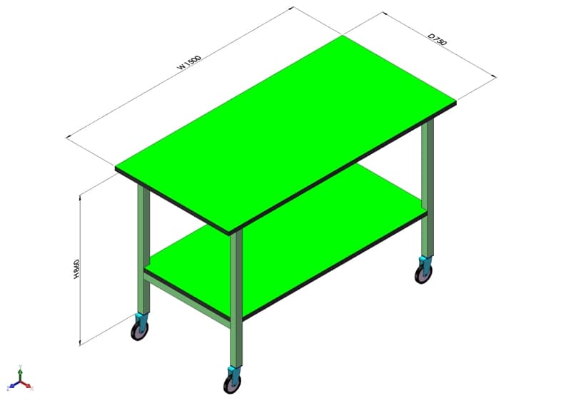 Bàn hai tầng gia công di động 1200 x 600 x 750mm - Image 1
