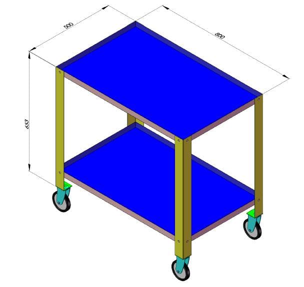 Bàn xe đẩy 1000 x 600 x 750mm